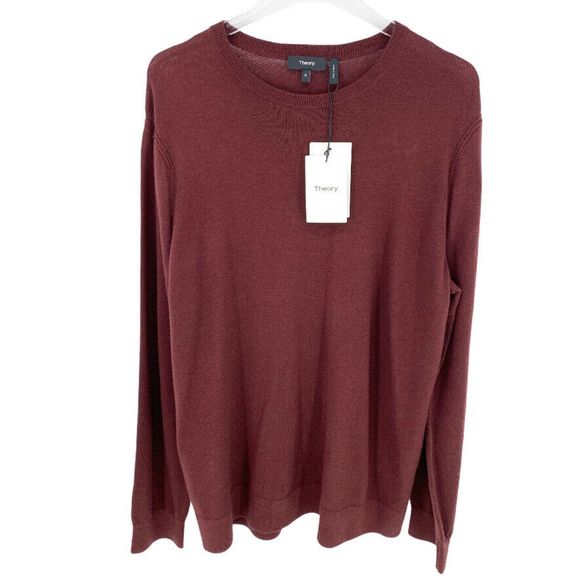 Theory Burgundy Riland Wool Blend V Neck Sweater - Picture 4 of 10